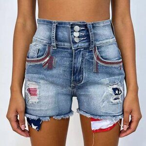 American Flag Distressed Denim Shorts